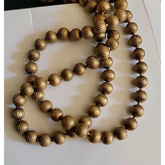 Antique brass string bead necklace Handmade 34" original RARE - Picture 6 of 7